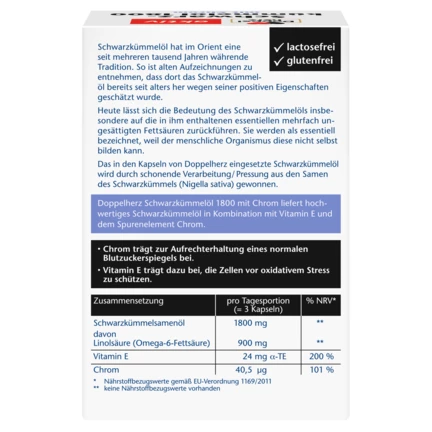 Abbildung der Produktverpackung Doppelherz aktiv Schwarzkümmelöl 1800 Rückansicht